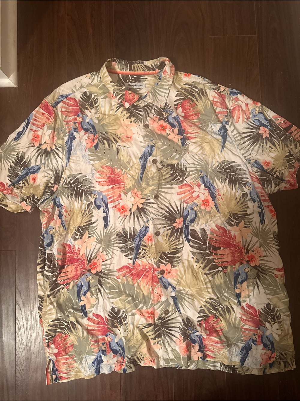 Tommy Bahama White Tropical Floral & Parrot Button-Down Shirt -100%Silk